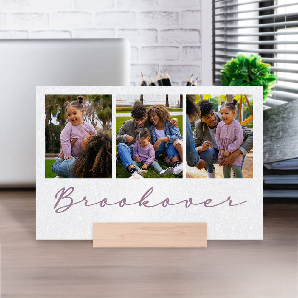Personalized picture display sitting on desk