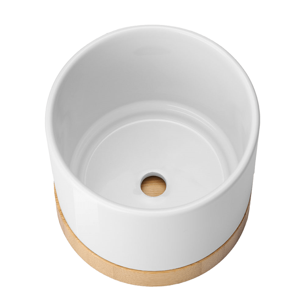 Blank white planter with bamboo base