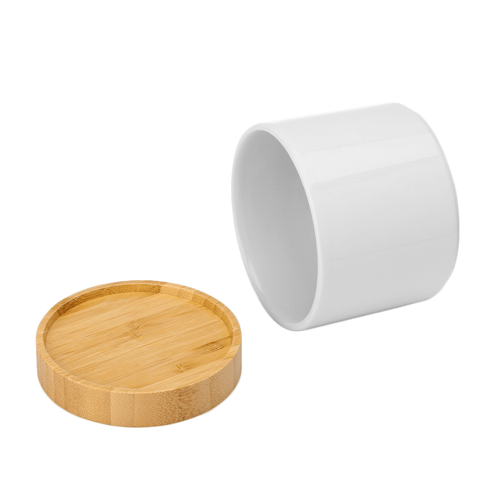 Blank white planter with bamboo base