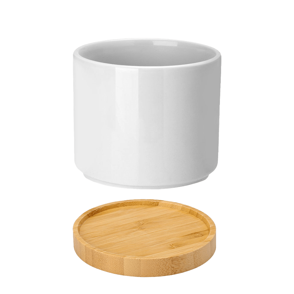 Blank white planter with bamboo base