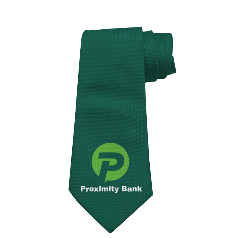 Waffle pattern tie with Proximity Bank logo