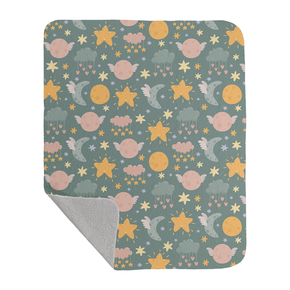 Moon and Stars quilted baby blanket