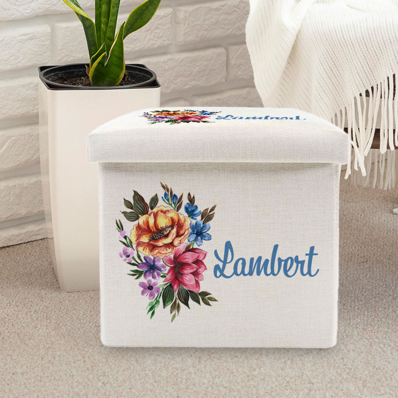 Personalized storage cube on floor