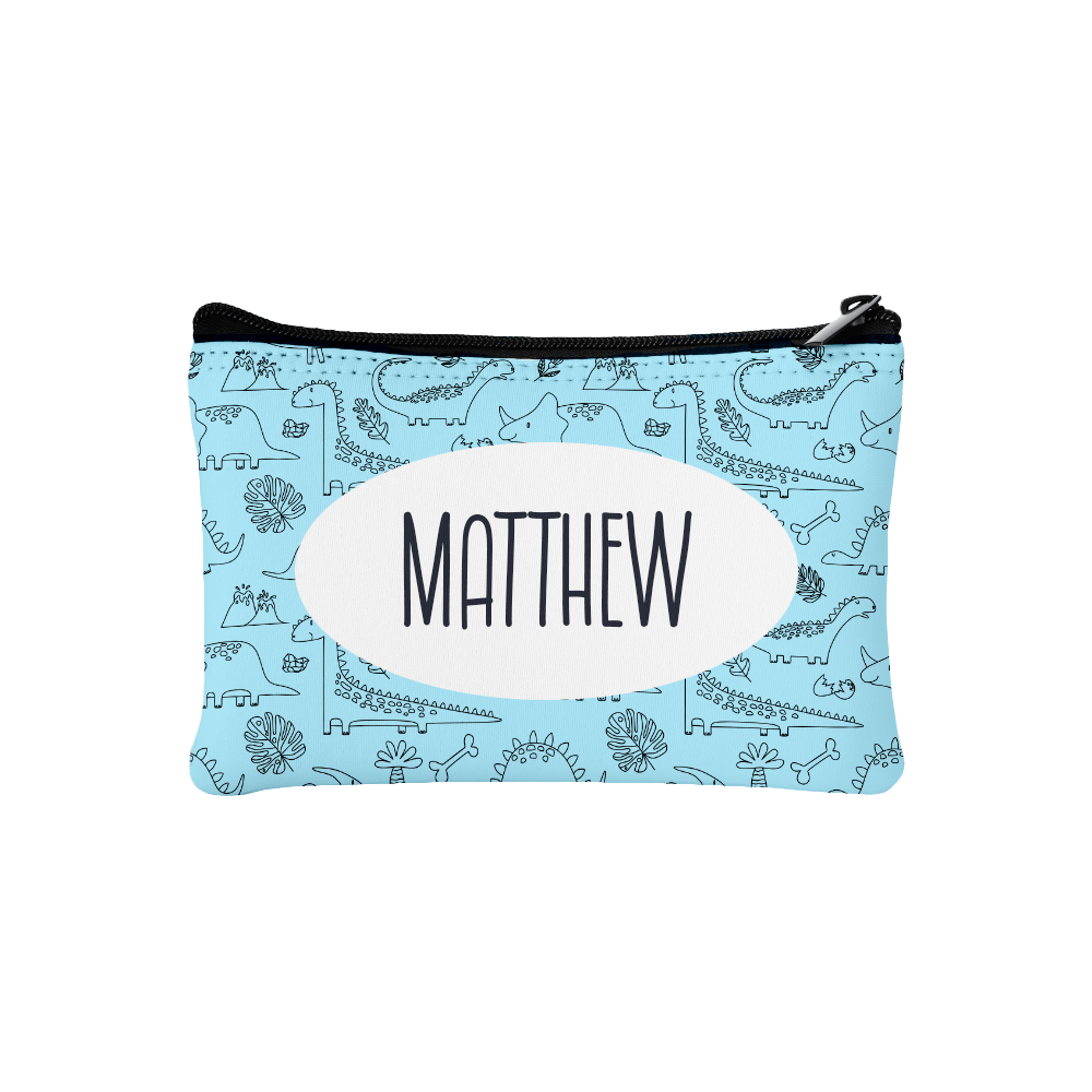 Personalized pouch with dinosaur design