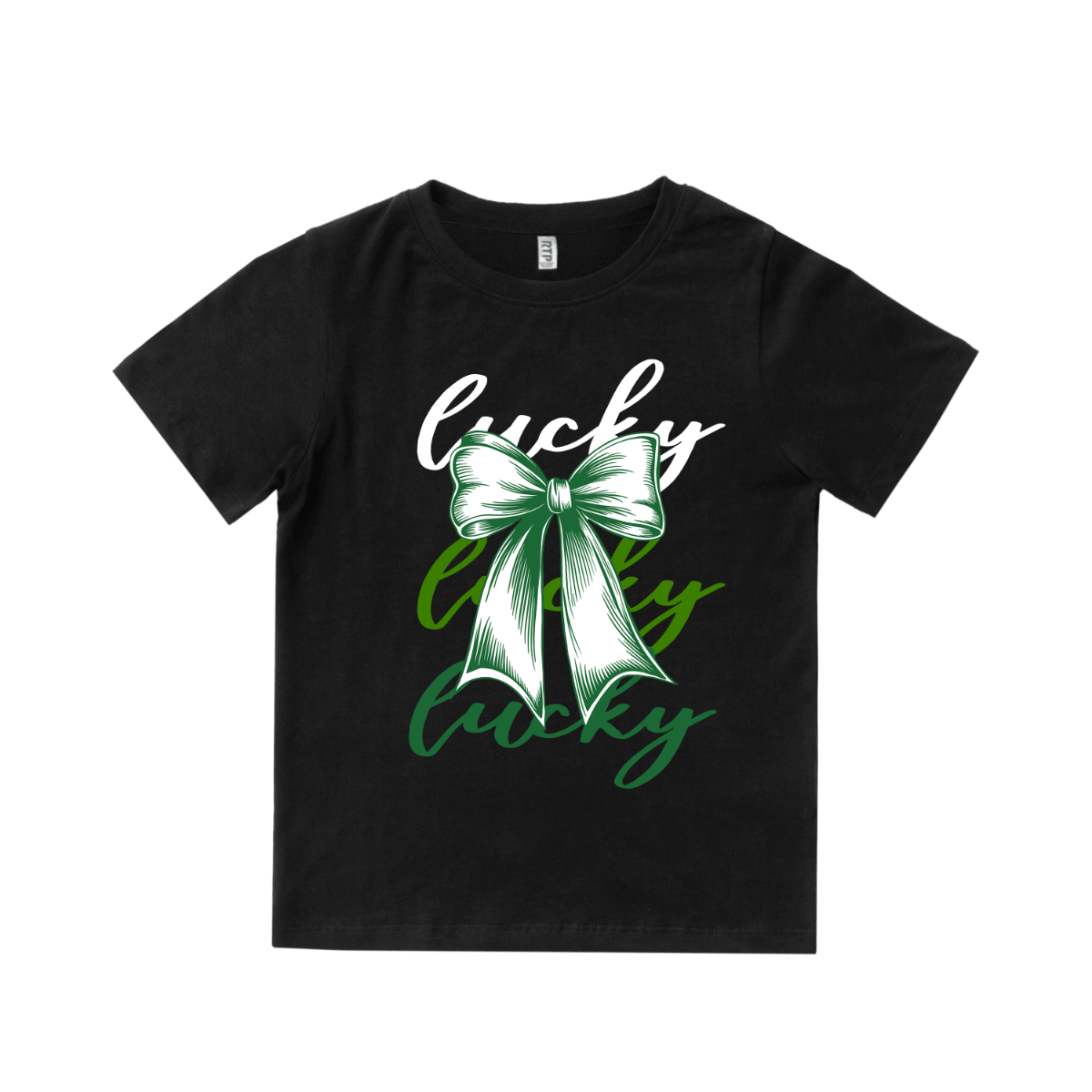 Black tee shirt with lucky design