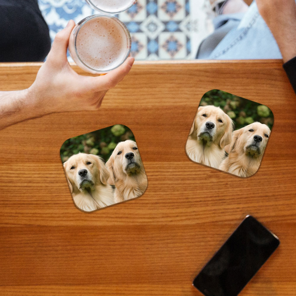 Square coaster with dogs on table