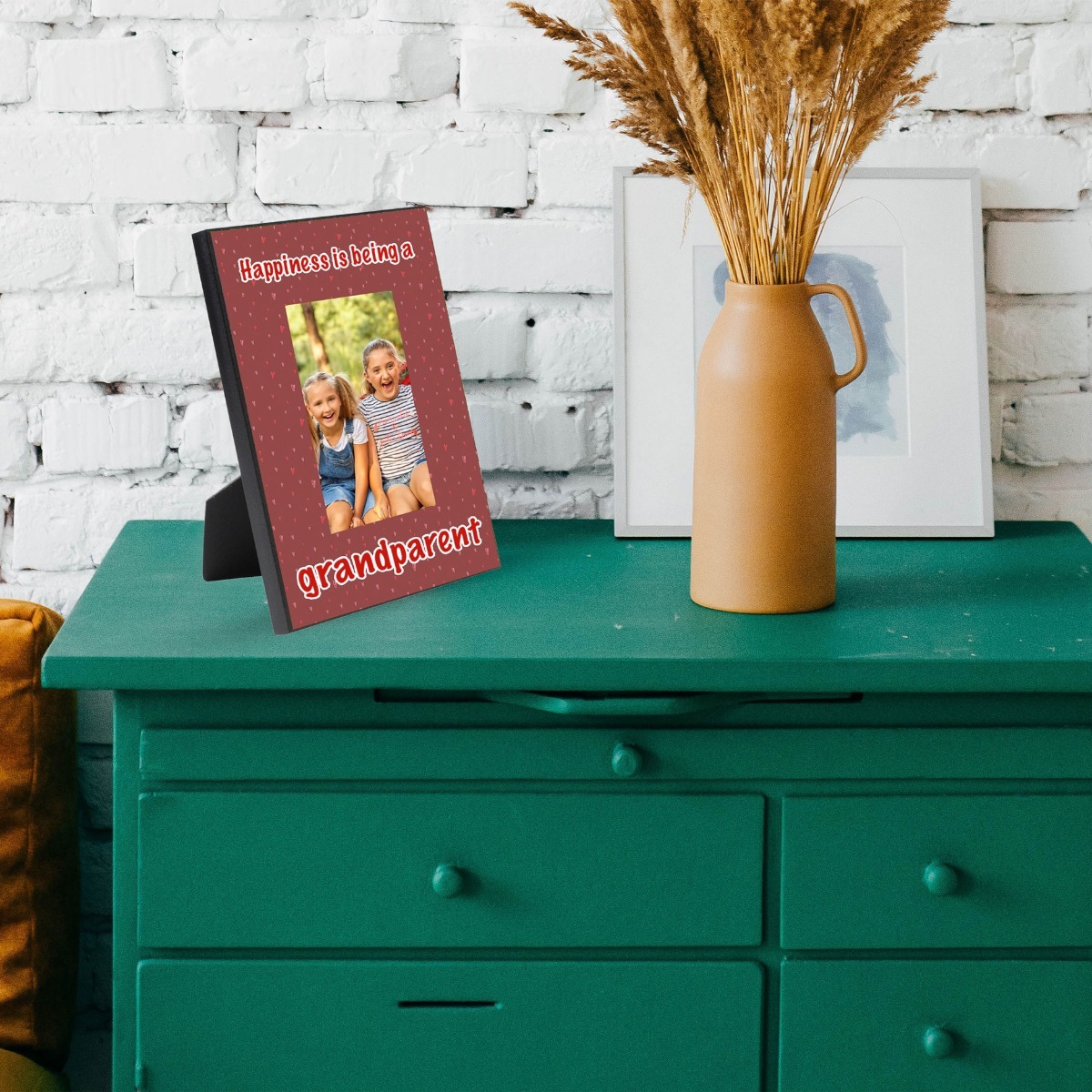 Personalized picture frame on dresser