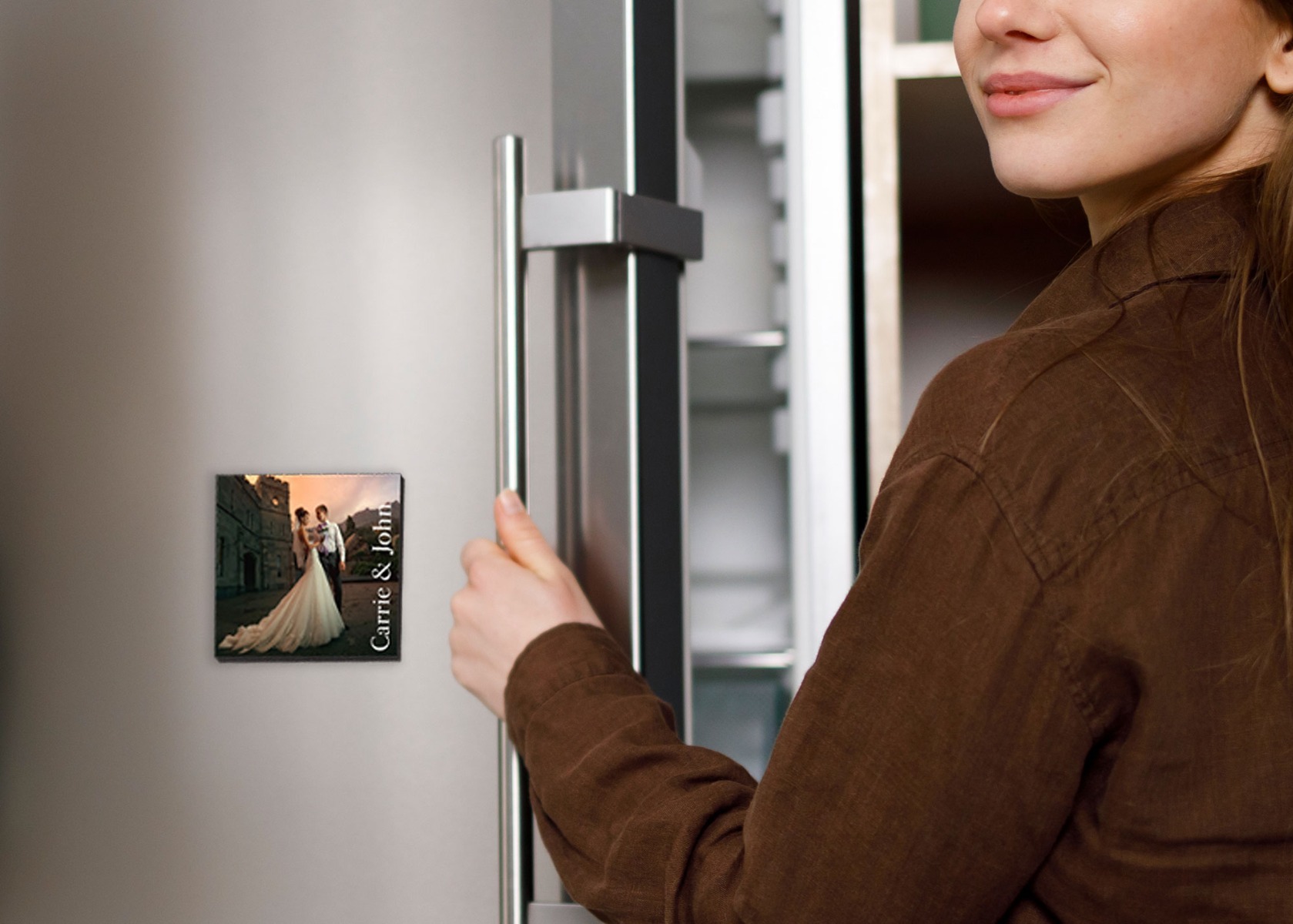 Personalized magnet on fridge