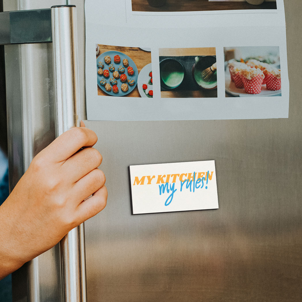 Personalized magnet on fridge