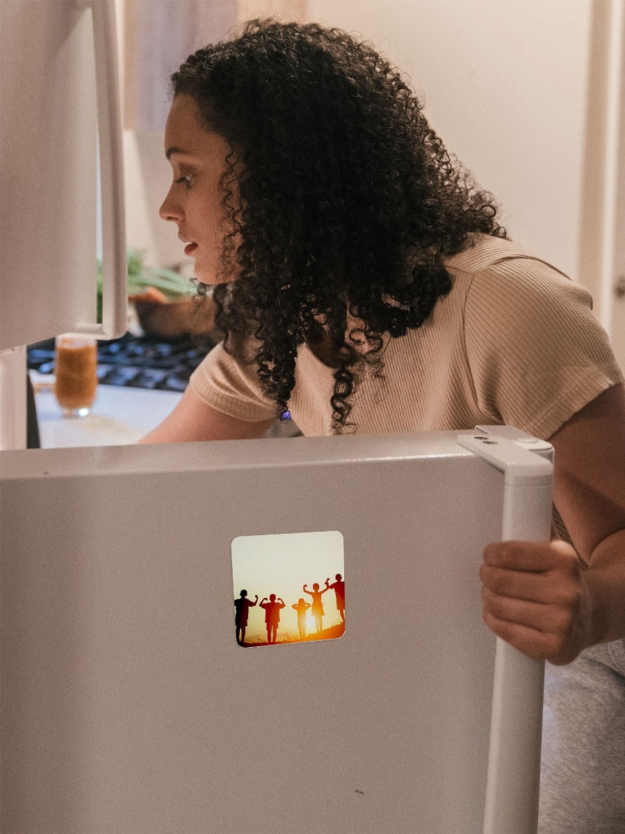 Personalized magnet on fridge