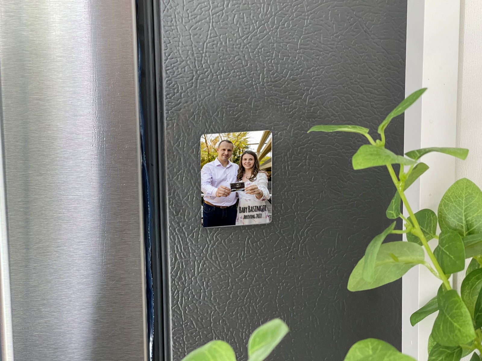 Personalized magnet on fridge