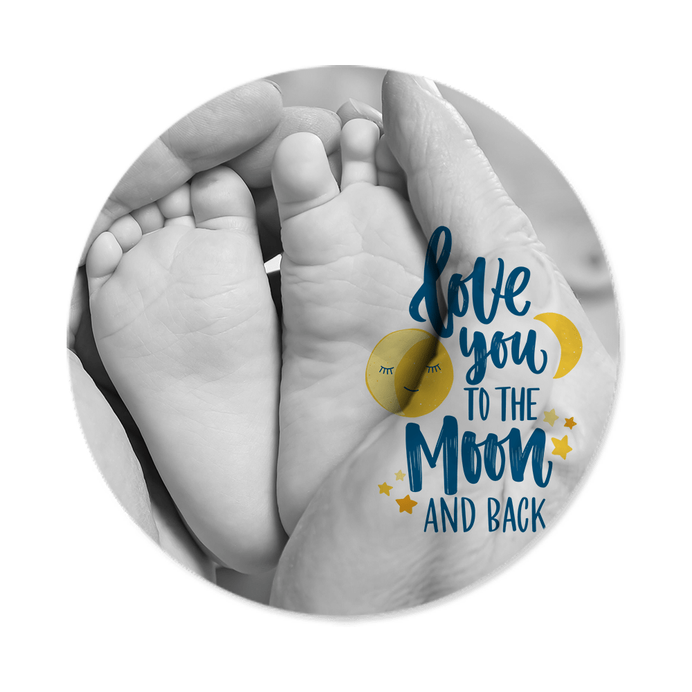 Round coaster with baby feet image sublimated