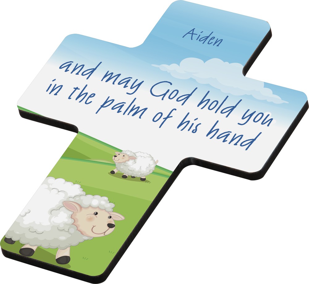 Cross plaque with bible verse and lamb design