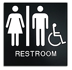 Rowmark Black 8" x 8" Unisex Restroom Framed Ready Made ADA Sign