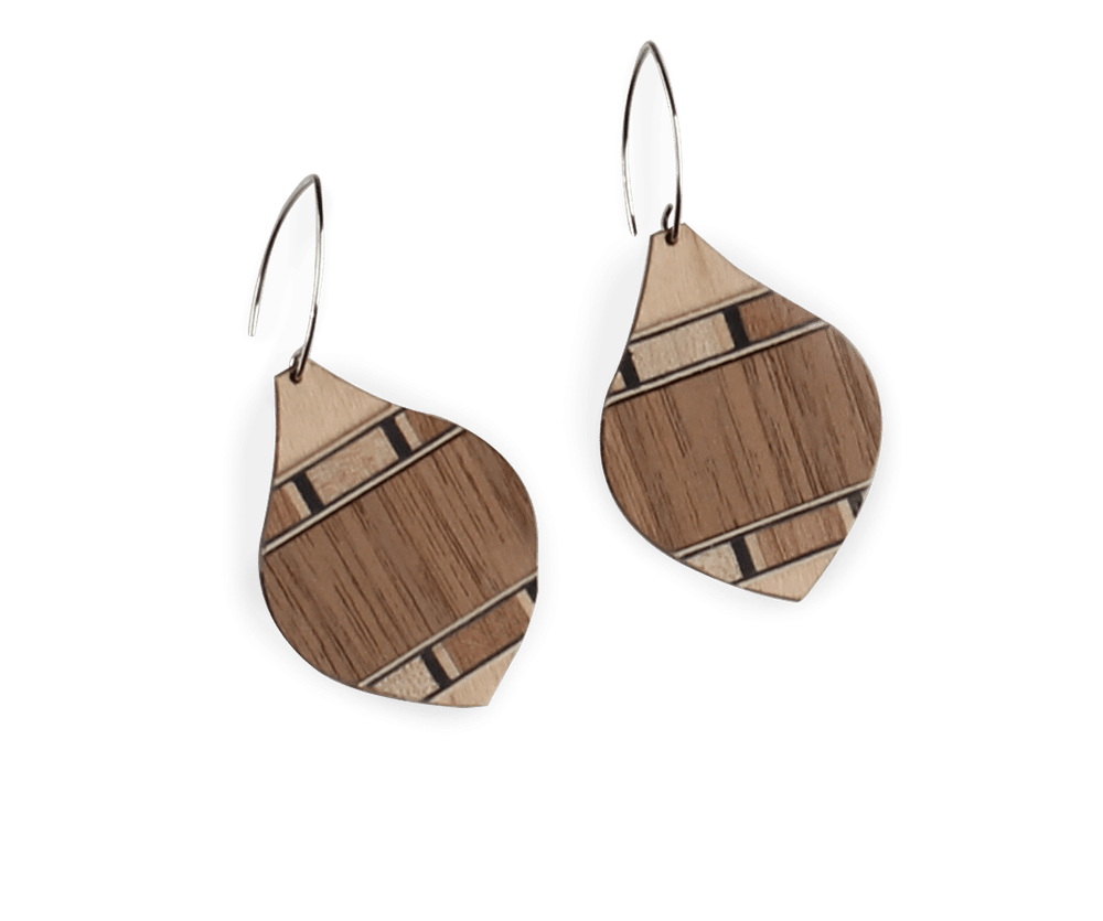 Earrings made of inlaid wood