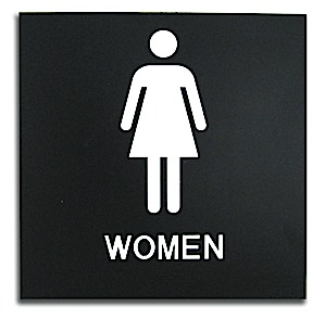 Rowmark Black 8" x 8" Womens Restroom Framed Ready Made ADA Sign