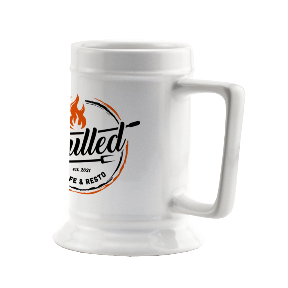White stein with Grilled logo