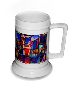 ceramic stein with stained glass design