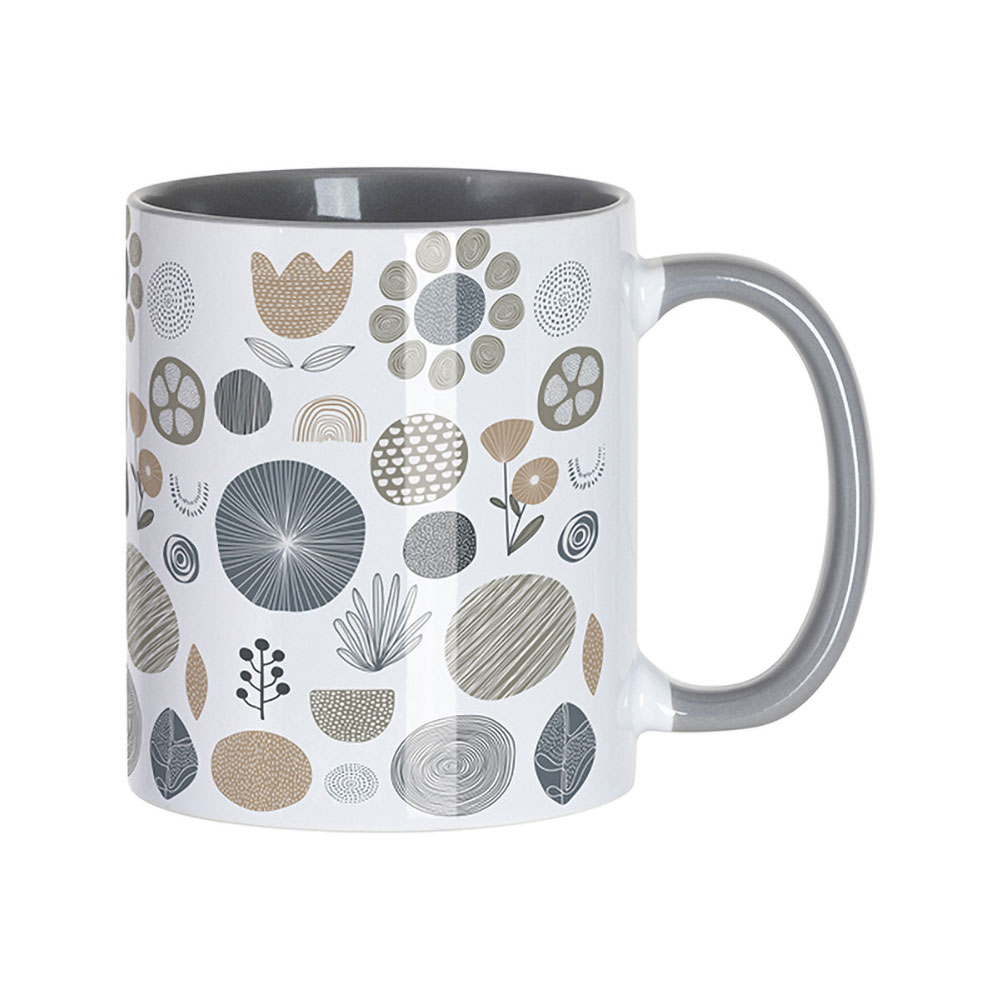 grey inner color mug with bursts and flowers design