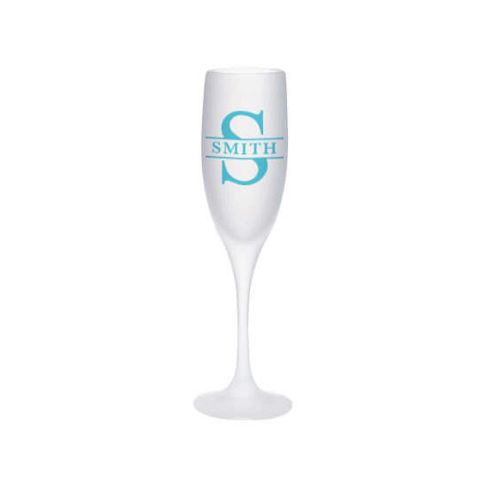 Frosted champagne flute glass with Smith design sublimated