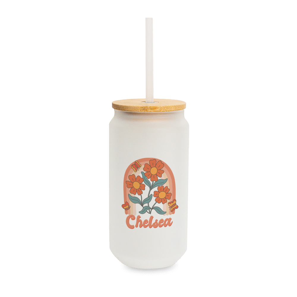 Personalized frosted glass with flower design