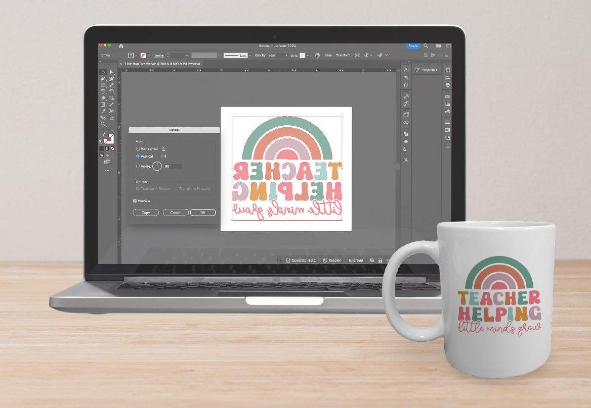 mirroring artwork on laptop with finished product