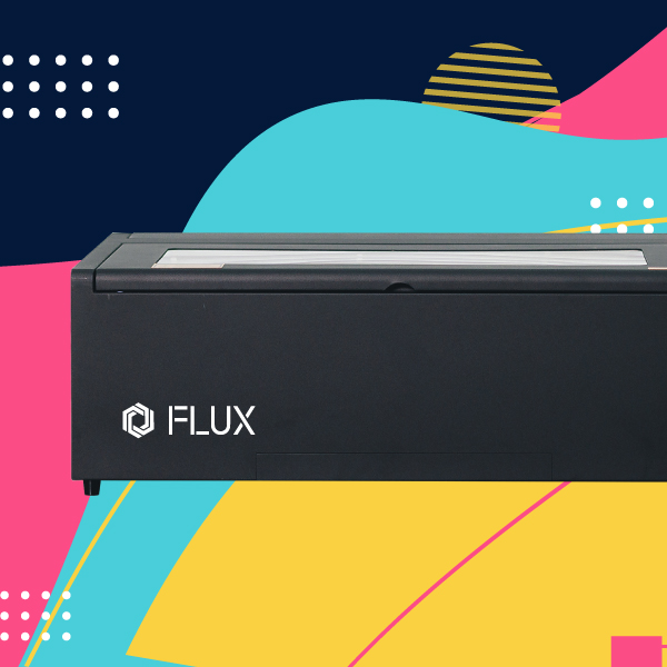 90's abstract background with an image of the Flux Beambox II