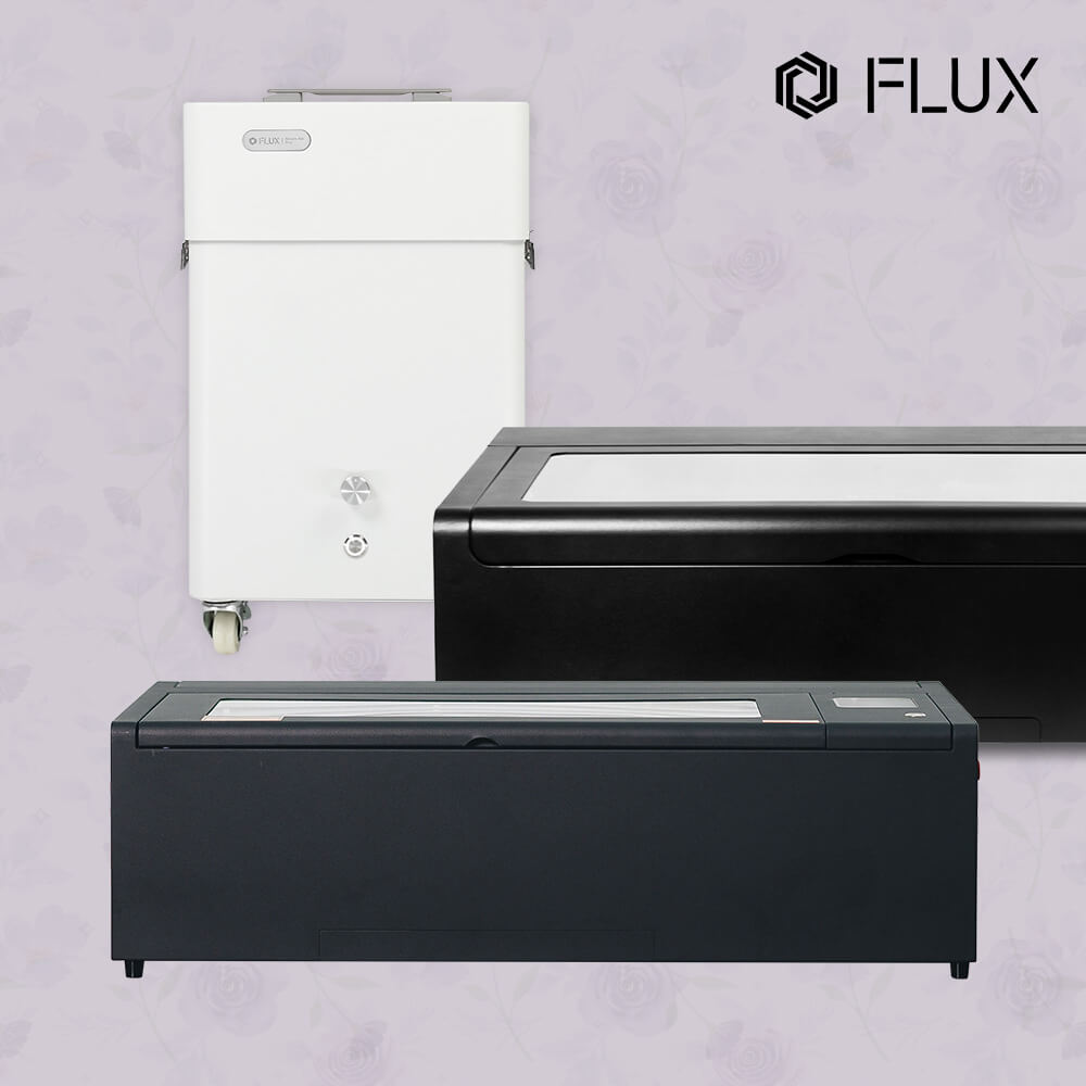 Flux Hexa, Beambox II and Beam Air Pro with Flux logo