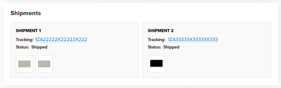 two different shipment verifications with tracking and status information